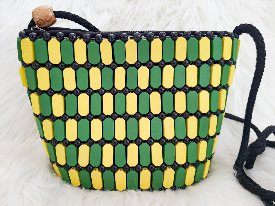 Green Yellow Mini Crossbody Boho Beaded Handbag/ Handmade Handbag