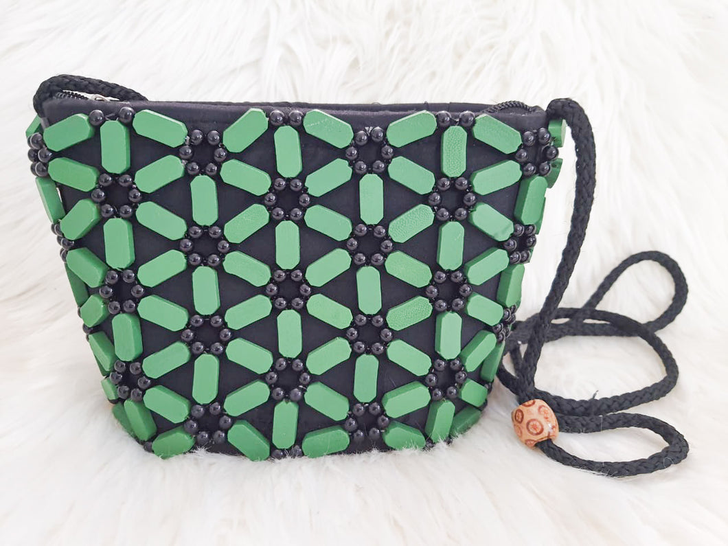 Green Mini Crossbody Boho Beaded Handbag/ Handmade Handbag