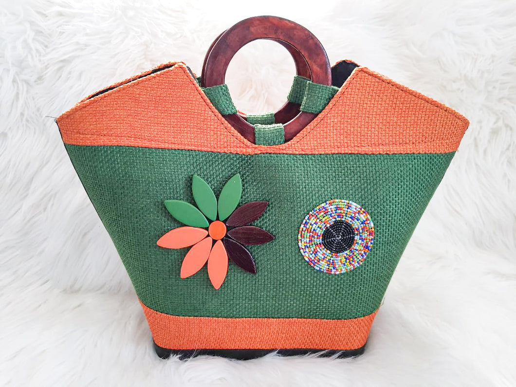 African Handbag With Wooden Handle