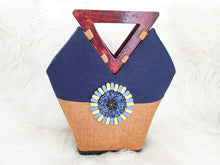 Load image into Gallery viewer, Navy Blue &amp; Brown Wooden Handle Handbags
