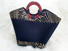 Load image into Gallery viewer, African Handbag/ Black &amp; Nature Brown Bag/ Handmade Handbag/ Boho Handbag/ Wooden Handle Handbags
