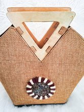 Load image into Gallery viewer, Handbag/ White &amp; Blue Bag/ Handmade Handbag/ Boho Handbag/ Wooden Handle Handbags
