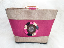 Load image into Gallery viewer, Handbag/ Pink &amp; Brown Nature Bag/ Kenyan Handbag/ Handmade Handbag/ Boho Handbag/ Wooden Handle Handbags

