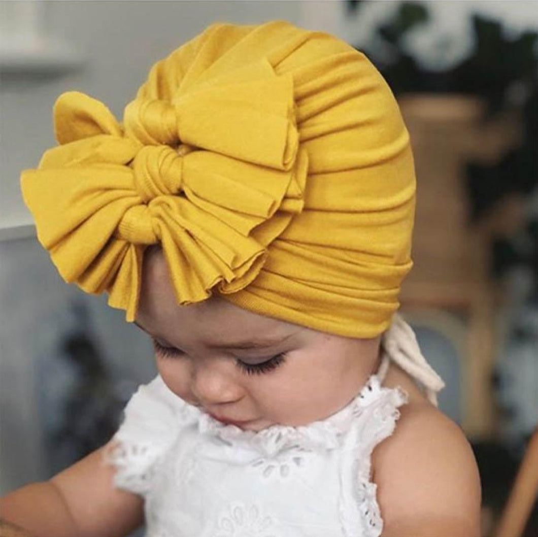 Newborn Baby Hat- Girl Soft Cotton Turban -Ruffled Bowknot Turban- Baby Bonnet Beanies