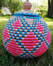 Load image into Gallery viewer, Pink, Blue and Beige Lidded Basket
