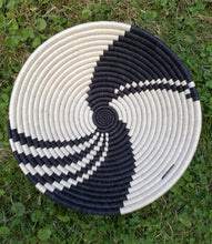 Load image into Gallery viewer, White and Black Rwanda Basket/ Hanging wall basket/ Boho wall art/ Fruit bowl/ Woven African Basket
