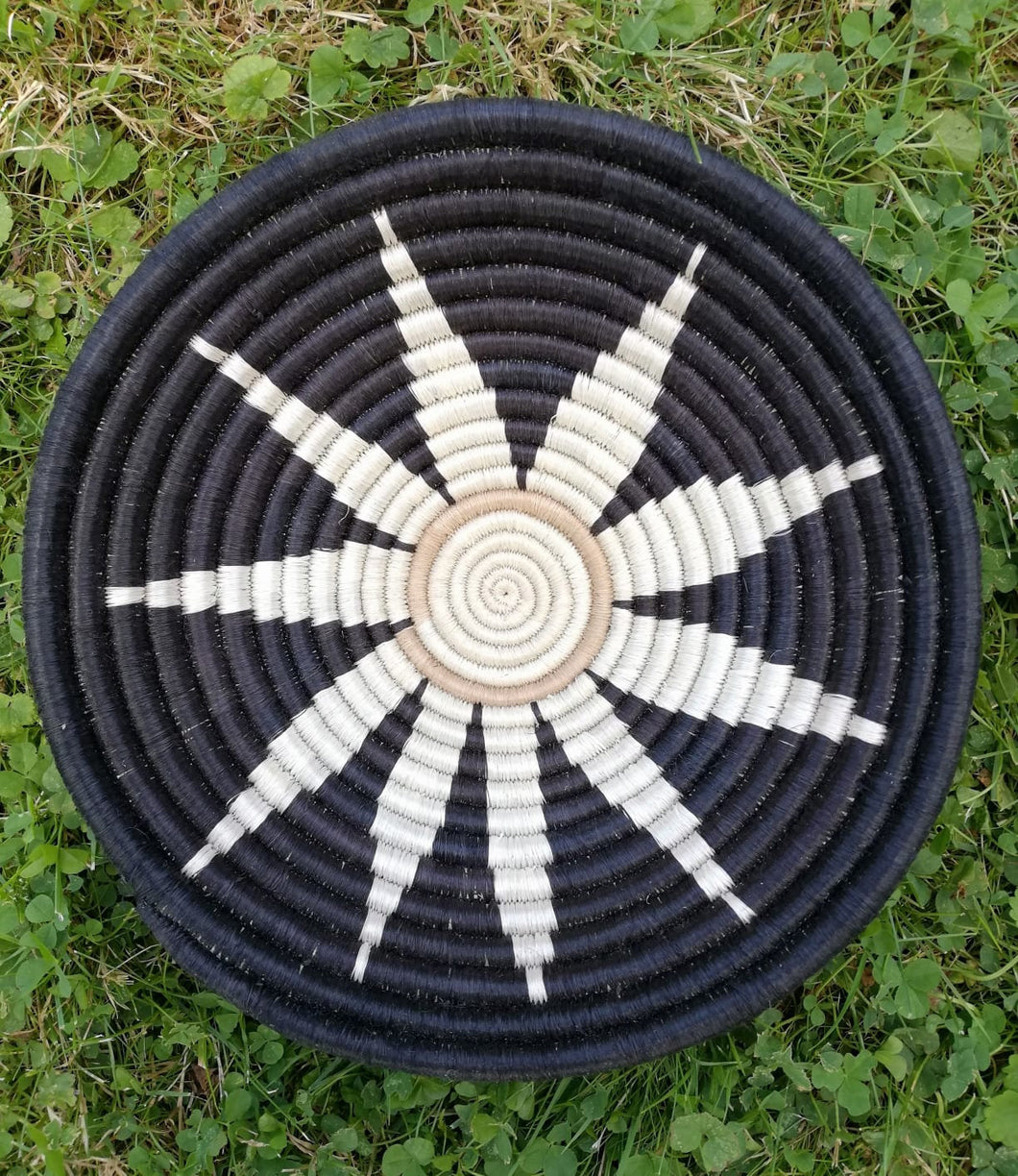Black, White and Cream Rwanda Basket- Sunflower Woven Basket