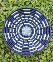 Load image into Gallery viewer, Navy Blue, Blue &amp; White Wall Hanging Basket/ Rwanda Baskets/ Storage Basket/ Gift for Mom
