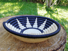 Load image into Gallery viewer, White, Beige and Black Rwanda Basket/ Hanging wall basket/ Boho wall art/ Fruit bowl

