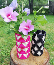 Load image into Gallery viewer, Pink and White African Handwoven Flower Vase Caddy Kitchen Utensil Gift for Mom
