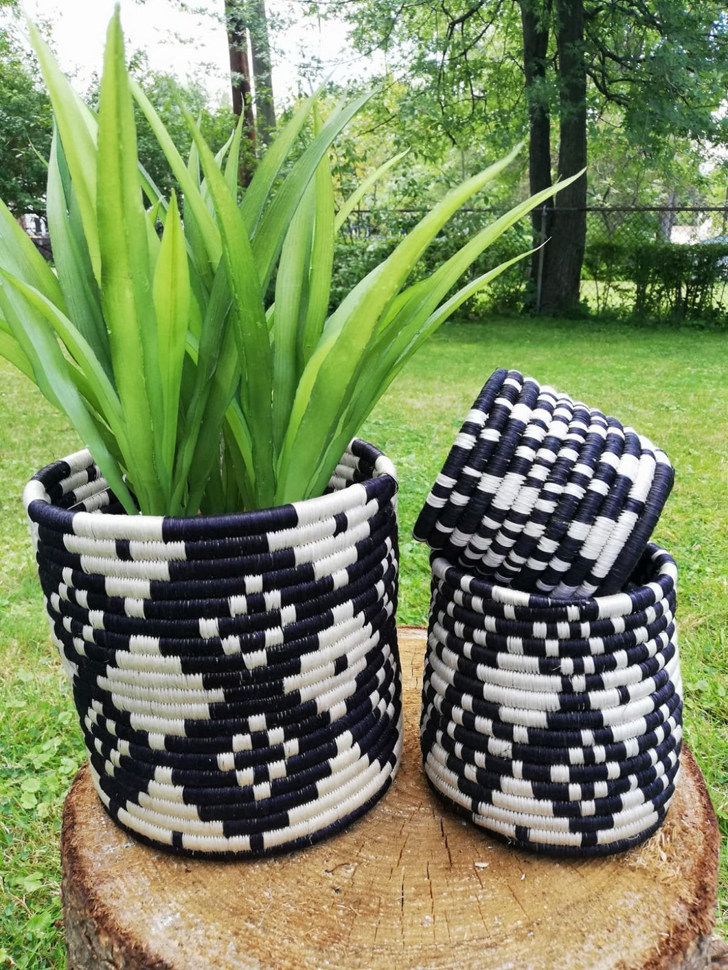 Black and White Handwoven African Planter