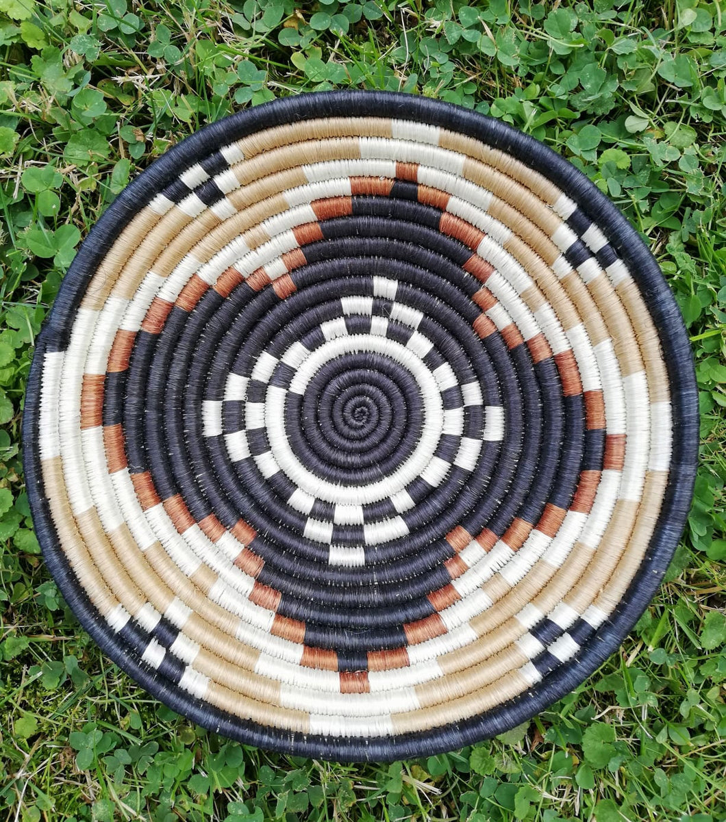 White, Beige, Black, Brown Rwanda Basket/ Wall hanging Basket