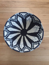 Load image into Gallery viewer, White, Gray and Dark Blue African woven Rwanda Basket Boho Basket
